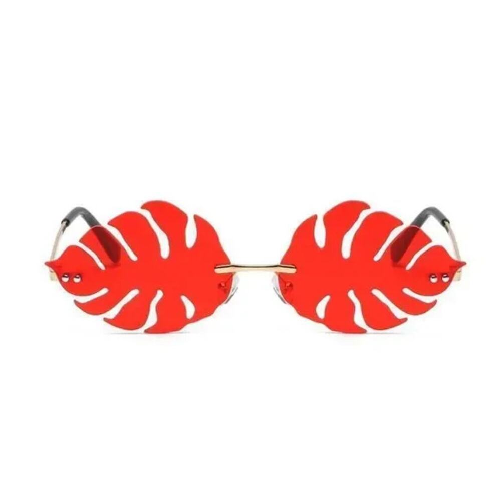 6172 | Red Pink Rimless Leaf Novelty Sunglasses